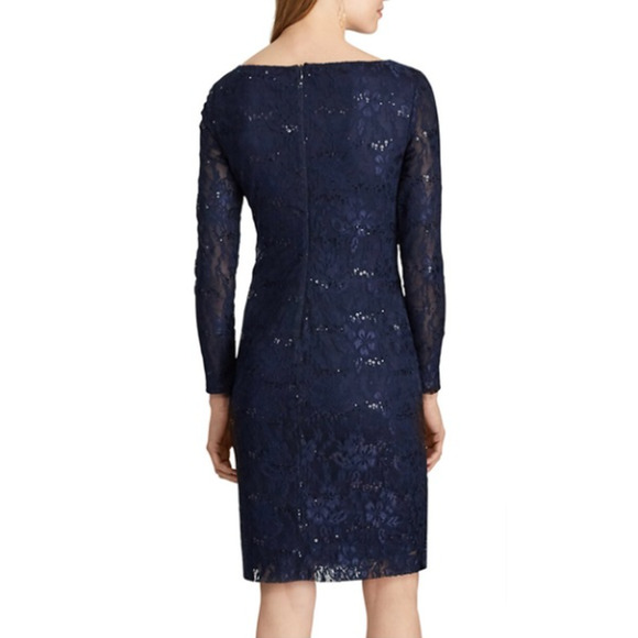 CHAPS Sequin Lace Sheath Dress Navy Size 6 - Picture 2 of 10